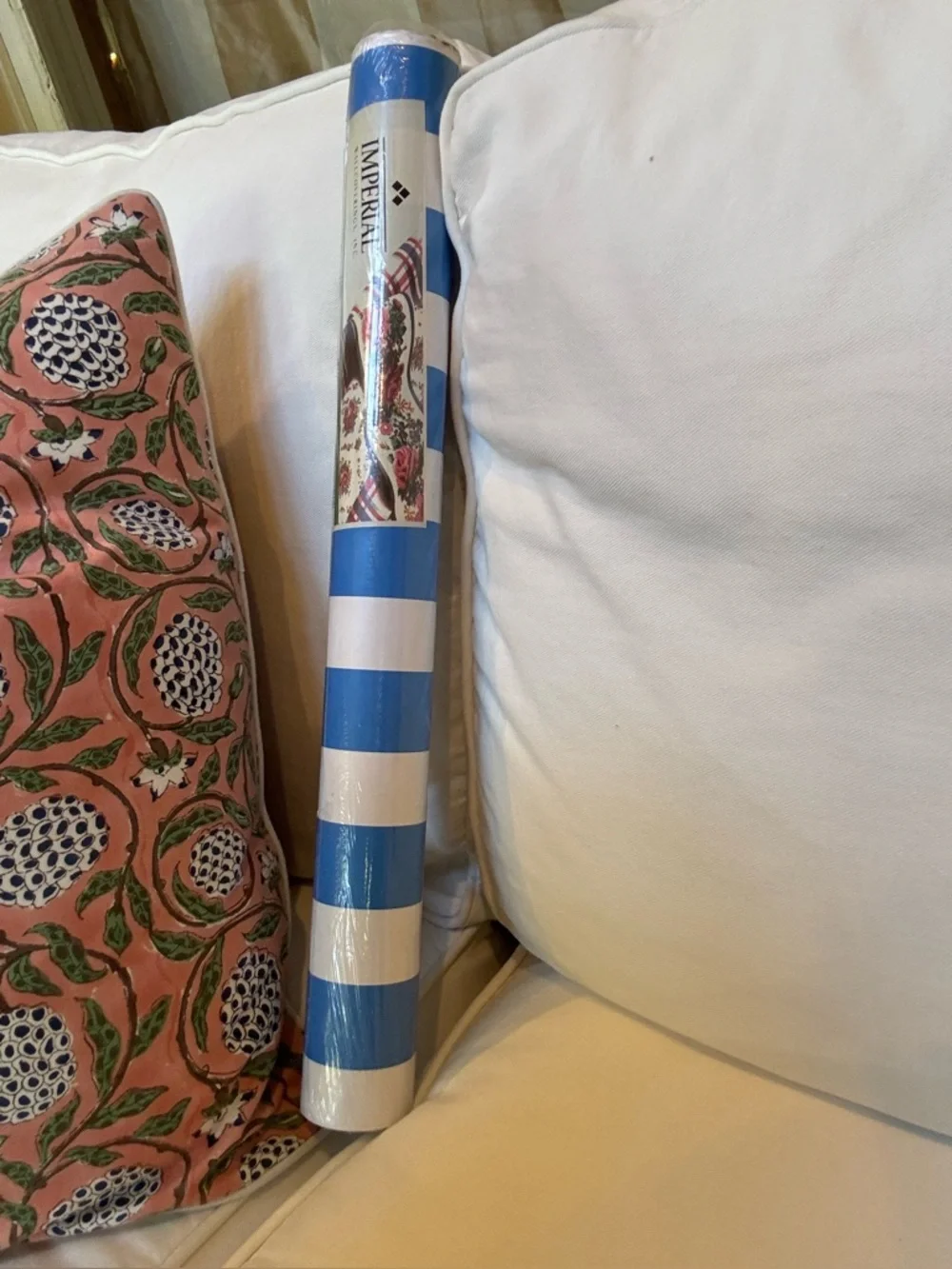Imperial wallpaper. New. Blue and white striped. Vintage roll